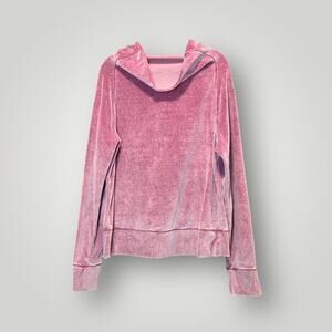Te Verde Women's Velour Top Medium Pink Funnel Neck Long Sleeve Pullover Casual